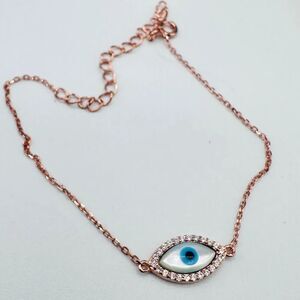 Dainty Evil Eye Rose Gold Bracelet-925 Silver, Protection Jewelry
